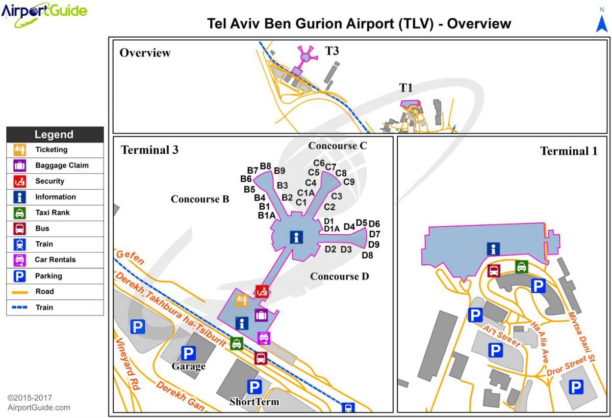مطار بن غوريون محطة 1 خريطة
